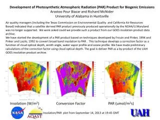 Development of Photosynthetic Atmospheric Radiation (PAR) Product for Biogenic Emissions