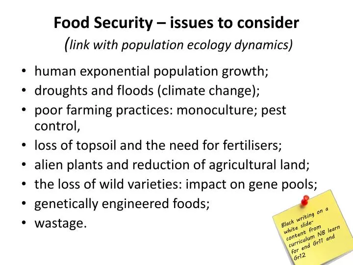 food security issues to consider link with population ecology dynamics