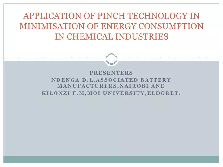 application of pinch technology in minimisation of energy consumption in chemical industries