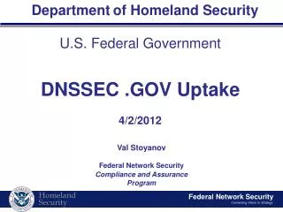 U.S. Federal Government DNSSEC .GOV Uptake 4/2/2012