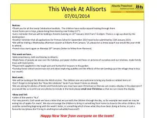 This Week At Allsorts 07 / 01/2014