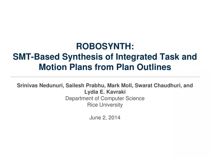 robosynth smt based synthesis of integrated task and motion plans from plan outlines