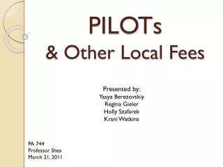 PILOTs &amp; Other Local Fees