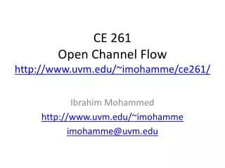 CE 261 Open Channel Flow uvm/~imohamme/ce261/