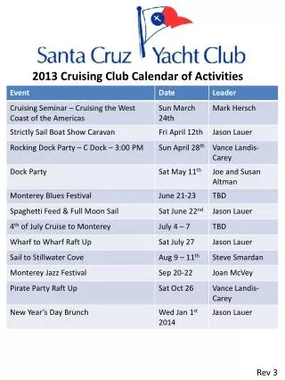 2013 Cruising Club Calendar of Activities