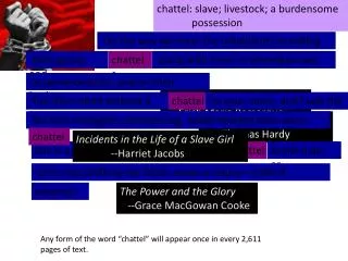 chattel: slave; livestock; a burdensome 	possession