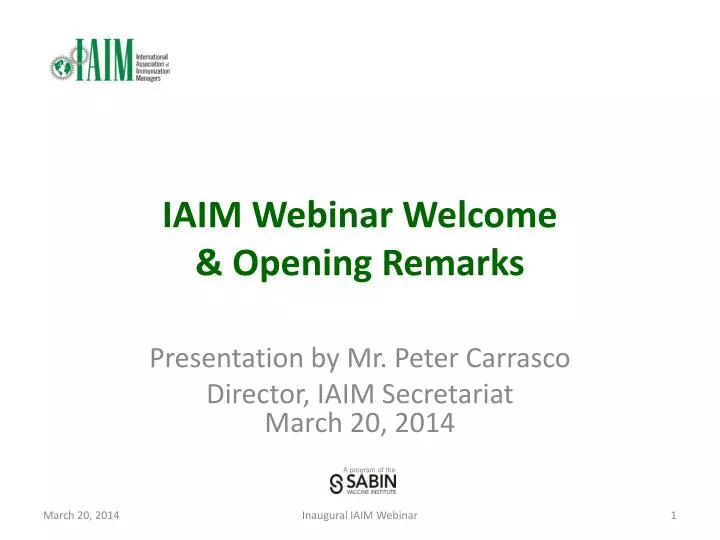 iaim webinar welcome opening remarks