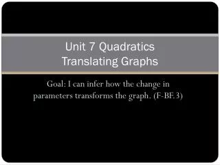 Unit 7 Quadratics Translating Graphs