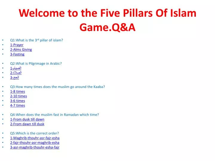 welcome to the five pillars of islam game q a