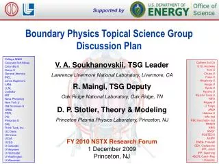 Boundary Physics Topical Science Group Discussion Plan