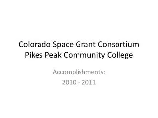 Colorado Space Grant Consortium Pikes Peak Community College