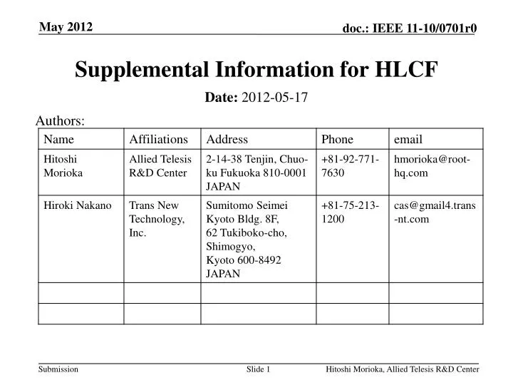 supplemental information for hlcf
