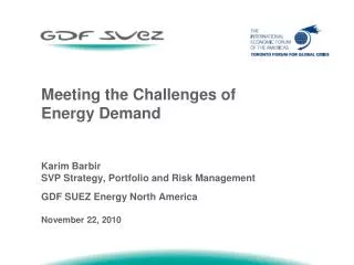 Meeting the Challenges of Energy Demand Karim Barbir SVP Strategy, Portfolio and Risk Management