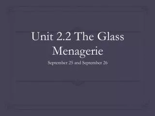 Unit 2.2 The Glass Menagerie