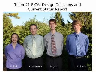 Team #1 PICA: Design Decisions and Current Status Report