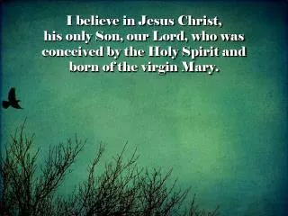I believe in Jesus Christ, his only Son, our Lord, who was conceived by the Holy Spirit and