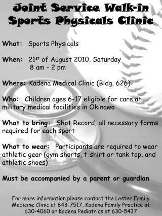Joint Service Walk-in Sports Physicals Clinic