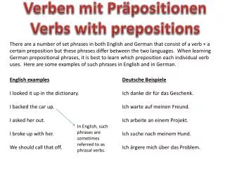 Verben mit Präpositionen Verbs with prepositions