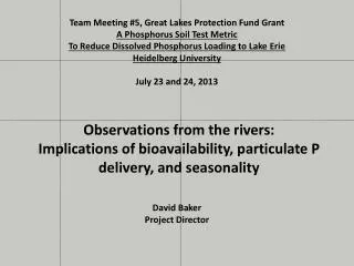 Team Meeting #5, Great Lakes Protection Fund Grant A Phosphorus Soil Test Metric