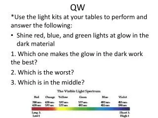 *Use the light kits at your tables to perform and a nswer the following: