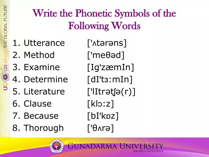 write the phonetic symbols of the following words