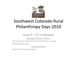 Southwest Colorado Rural Philanthropy Days 2010