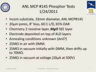 ANL MCP #145 Phosphor Tests 1/24/2011