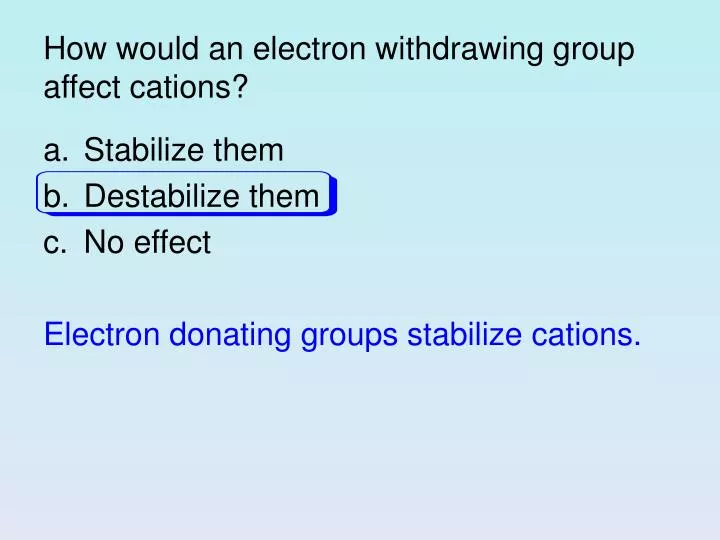 how would an electron withdrawing group affect cations