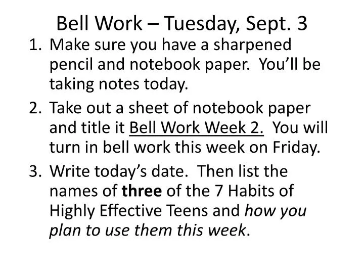 bell work tuesday sept 3