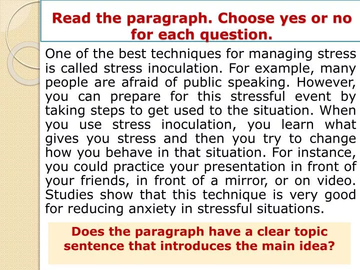 read the paragraph choose yes or no for each question
