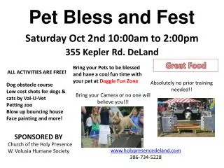 Saturday Oct 2nd 10:00am to 2:00pm 355 Kepler Rd. DeLand