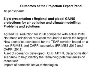 Outcomes of the Projection Expert Panel