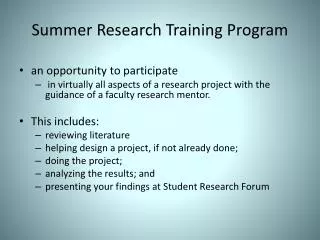 Summer Research Training Program