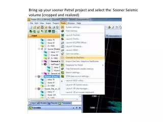 Bring up your sooner Petrel project and select the Sooner Seismic volume (cropped and realized)