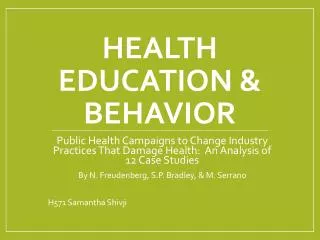Health Education &amp; behavior