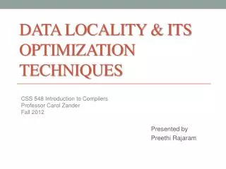 data locality its optimization techniques