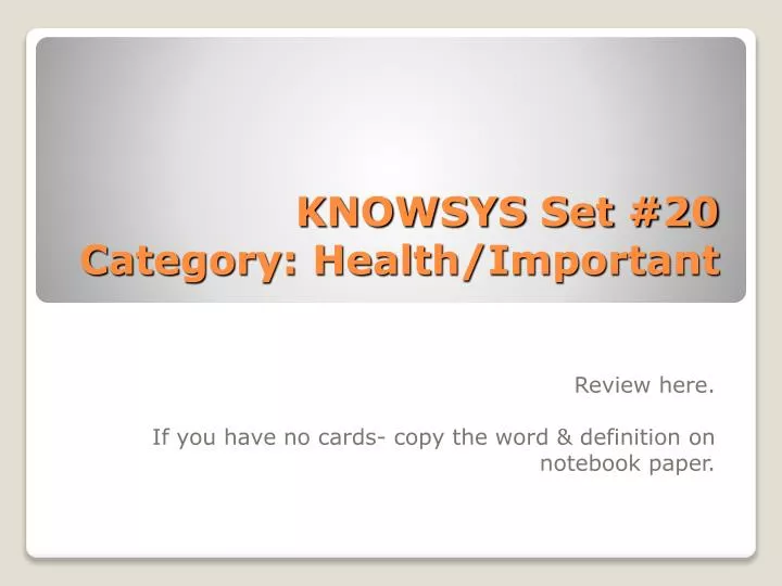knowsys set 20 category health important