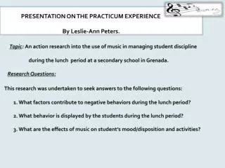 Explanation of Practicum Experience/Intervention