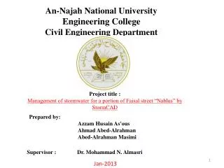 An-Najah National University Engineering College Civil Engineering Department