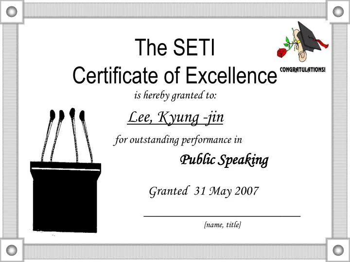 the seti certificate of excellence