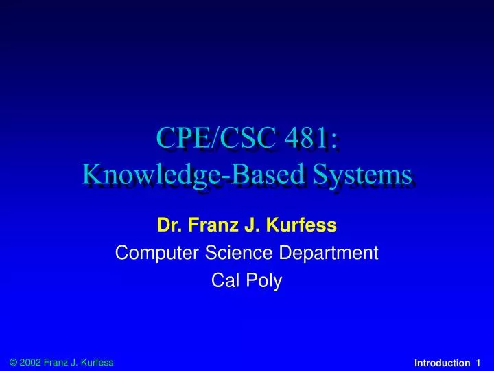 cpe csc 481 knowledge based systems