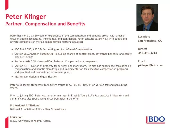 peter klinger partner compensation and benefits