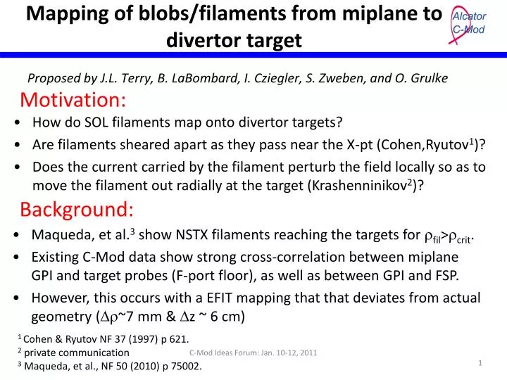 mapping of blobs filaments from miplane to divertor target