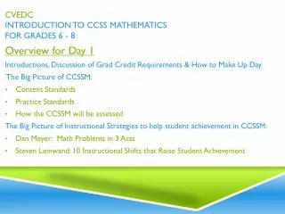 CVEDC Introduction to CCSS Mathematics for Grades 6 - 8