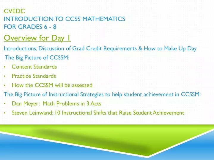 cvedc introduction to ccss mathematics for grades 6 8