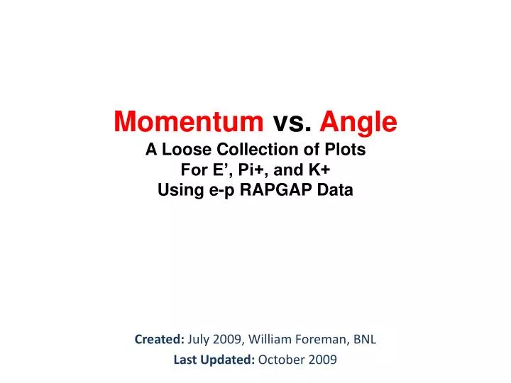 momentum vs angle a loose collection of plots for e pi and k using e p rapgap data