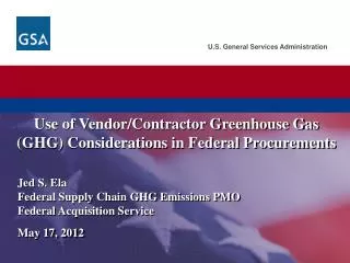 Use of Vendor/Contractor Greenhouse Gas (GHG) Considerations in Federal Procurements