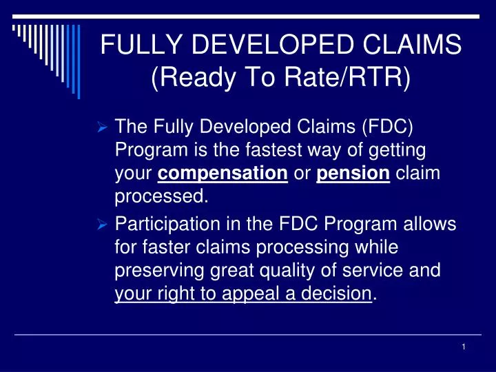 fully developed claims ready to rate rtr