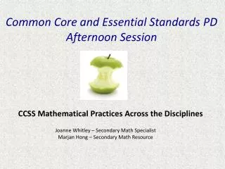 Common Core and Essential Standards PD Afternoon Session