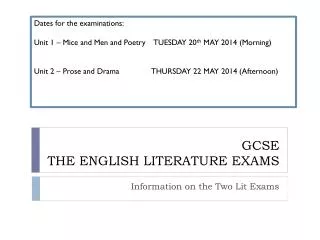 GCSE THE ENGLISH LITERATURE EXAMS